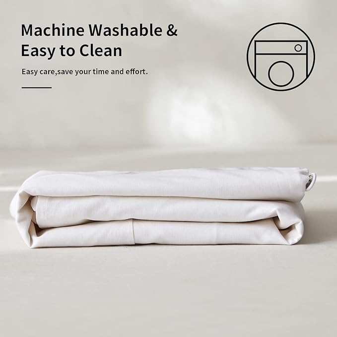 BISELINA French Linen Bed Skirt Split Corner with Button 18-Inch Tailored Drop Natural Flax Cotton Blend Basic Dust Ruffle Soft Cozy (18" King,Button White)