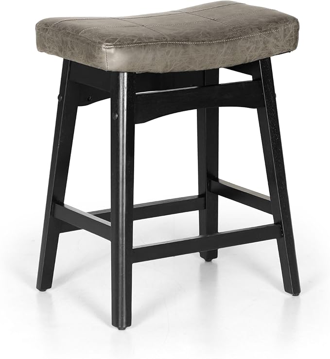 Sophia & William Counter Height Bar Stool for Kitchen Island,24" Counter Stools with Wooden Legs, Abrasive Leather Saddle Seat Bar Stool,Grey,1 PC
