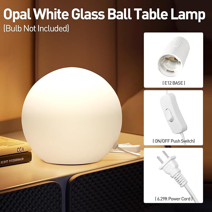 7.8 Inch Ball Table Lamp with Glass Shade Stylish Ball Light Lamp for Bedroom Living Room and Bookshelf Modern Design Perfect for Home Decor, Without Bulb