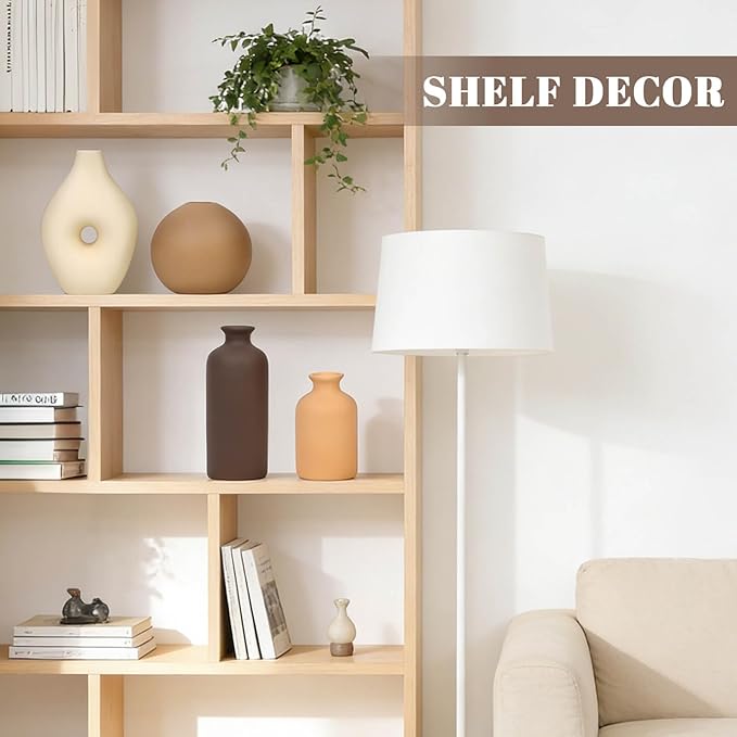 Ceramic Vase Set of 4, Modern Farmhouse Decor Vases for Home Table Centerpiece - Rustic Flower Vases for Living Room, Kitchen, Shelf, Bedroom, Office, Bathroom, Dining and Coffee Table Decor