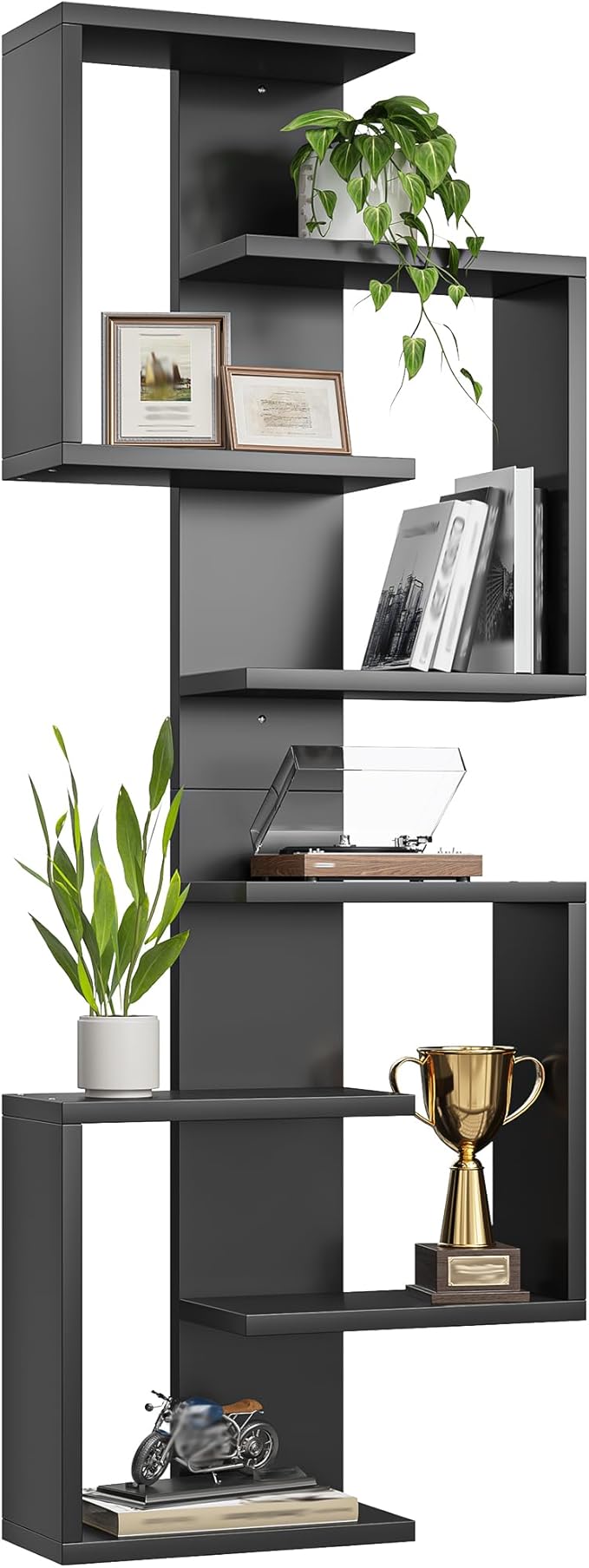 REIBII Multi Functional Floating Shelves, Wall Mounted Shelves, Wood Display Shelf for Living Room, Bedroom, Office, Lack Shelf for Home Decor, Black