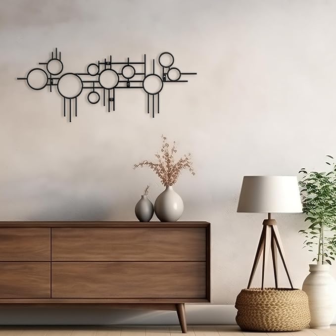 SIGNLEADER Metal Wall Decor Round Circle Lines Minimalist Modern Luxury Wall Sculpture Hangings 3D Statue Home Decoration for Living Room, Bedroom, Bathroom, Kitchen, Fireplace, Office - 24" Black