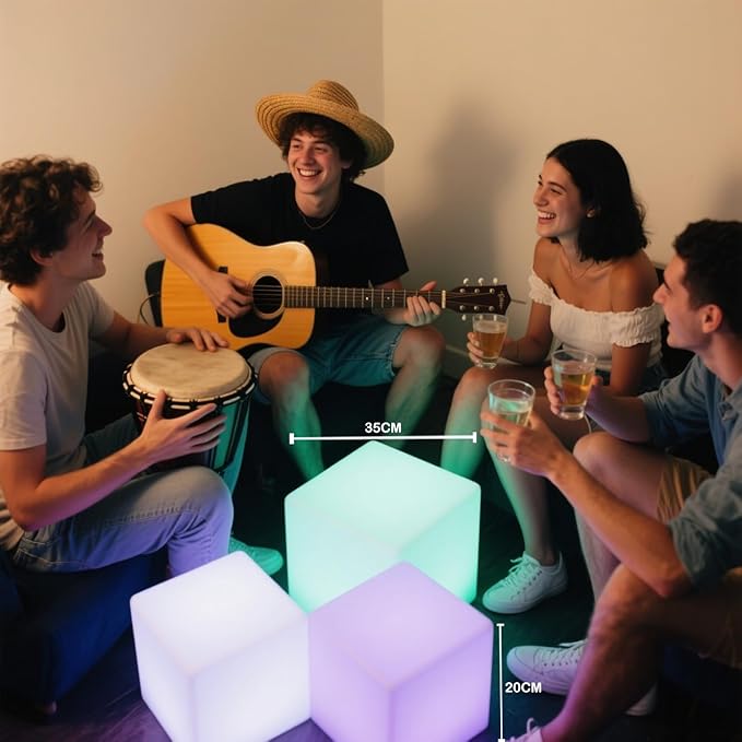 8-inch Waterproof LED Light Cube, USB Rechargeable Mood Light, 16 RGB Colors Changing Night Lights with Remote, Nursery Glow Kid Stool for Kids Room, Bedroom & Outdoor Decor