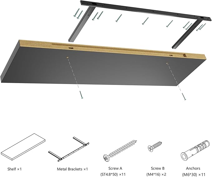 Wall Shelf Set of 1, Black Floating Shelves 24 in W x 10 in D x 1 in H, Wooden Floating Wall Shelf with Invisible Brackets for Living Room/Bedroom/Bathroom/Kitchen Storage and Decor