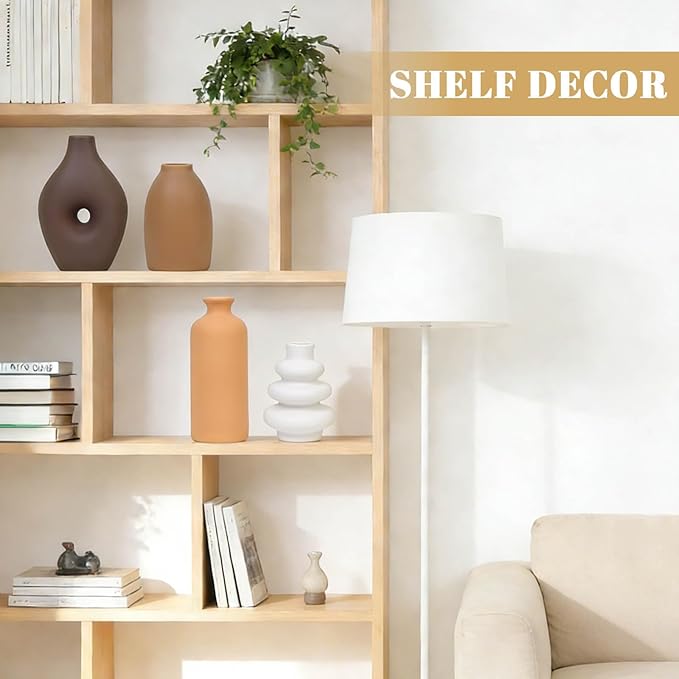 Ceramic Flower Vase Set, Modern Farmhouse Decor Vases for Home Table Centerpiece - Rustic Flower Vases for Living Room, Kitchen, Shelf, Bedroom, Office, Bathroom, Dining and Coffee Table Decor