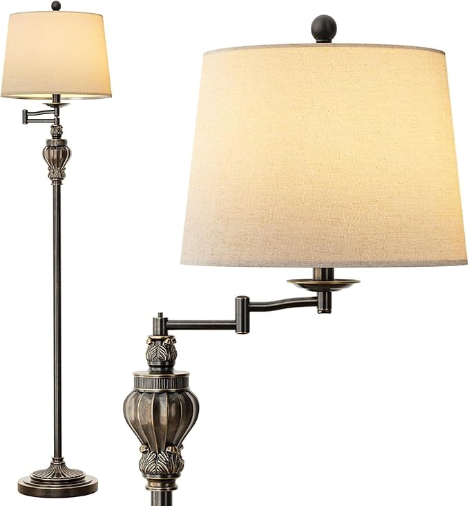 G-SAFAVA 61" Vintage Floor Lamp with 350° Adjustable Swing Arm, Standing Lamp for Bedroom Living Room Bedside Nightstand Retro Farmhouse Mid Century Lamp Light Home Décor Office Gifts