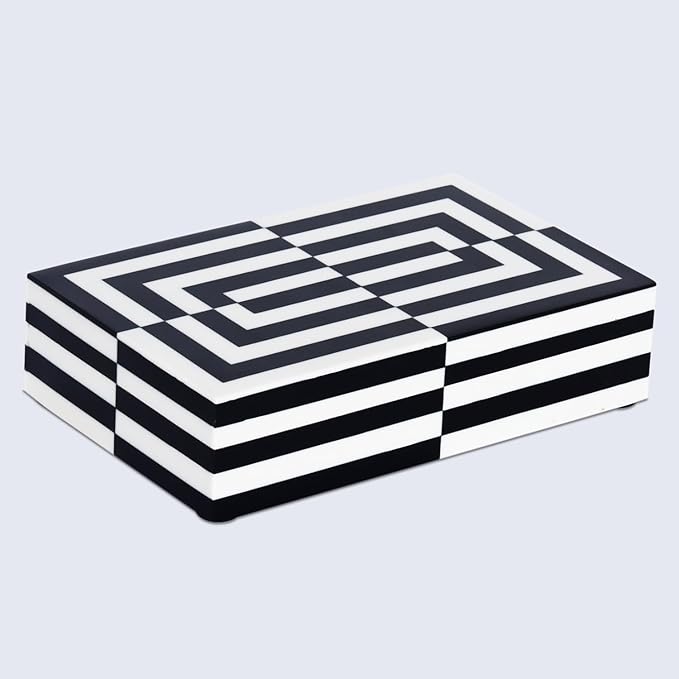 Handicrafts Home Black and White 3D Illusion Jewelry Storage Box – Geometric Decorative Organizer for Earrings, Necklaces & Keepsakes – Multipurpose Gift Box 8x5x2 Inches