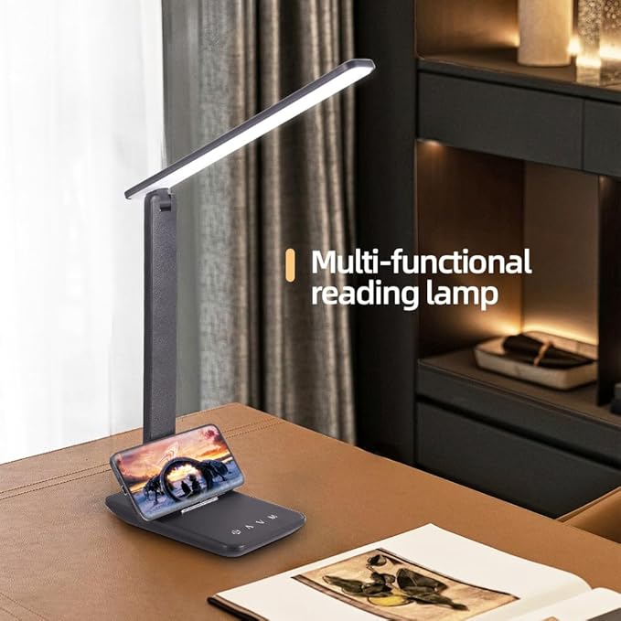 LED Desk Lamp for Home Office, USB Charging Port, Dimmable Table Lamp, Foldable Table lamp, Touch Control, 5 Lighting Modes, University Dormitory Eye Protection Learning Reading Lamp