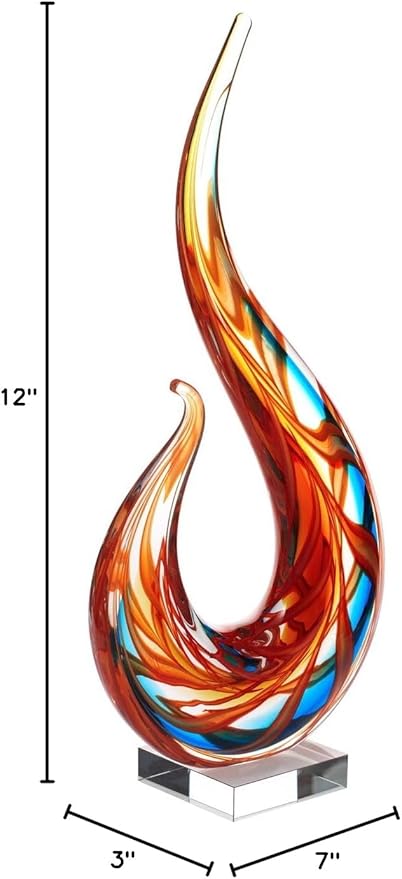 Luxury Lane Hand Blown Flame Sommerso Art Glass Sculpture for Home Decor 12 inch Tall Centerpiece Table Decoration