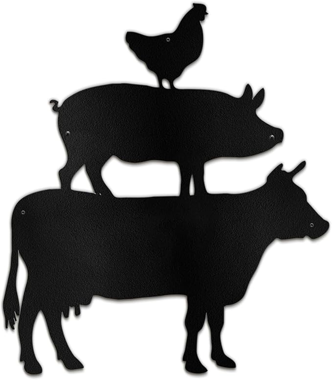 SIGNLEADER Metal Wall Art Decor Chicken, Pig, Cow Minimalist Modern Abstract Wall Sculpture Hangings Home Decoration for Living Room, Bedroom, Bathroom, Kitchen, Outdoor - 18" Black