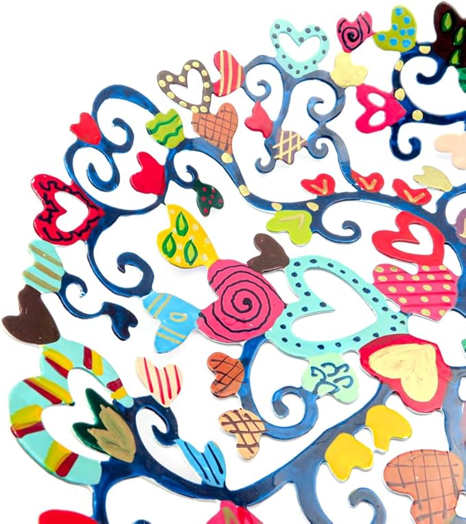 EMANUEL Yair Decorative Metal Fruit Bowl | Vibrant Hand Painted Bowl | Hangable Centerpiece Bowl for Home Decor and Gifting | Judaica Art (10 inch, Hearts)