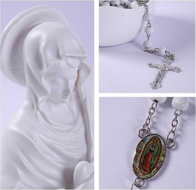 Handmade Virgin Mary Decorative Bowl Including Prayer Beads Multi functional Bookshelf Console Desktop Altar Decoration