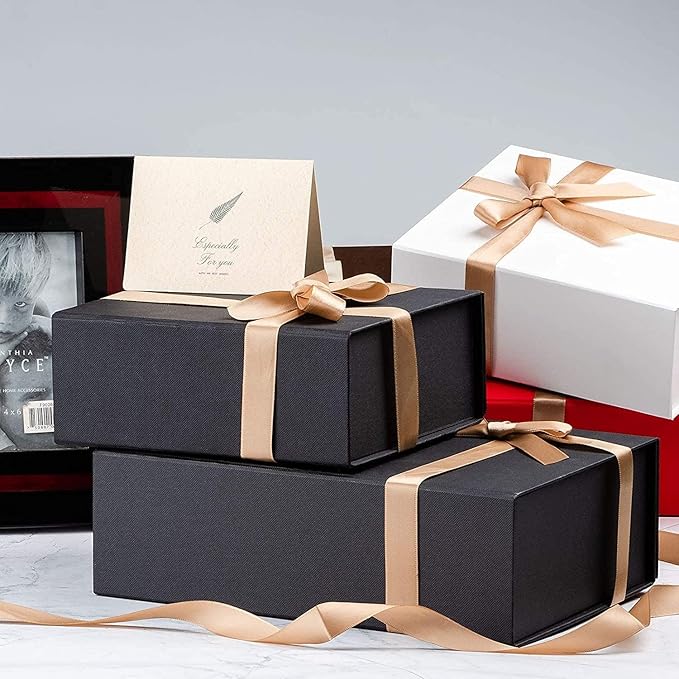 LIFELUM Magnetic Gift Boxes 2 Pack 13.5 x 10 x 4 Elegant Graduation Gift Boxes for Presents Groomsmen Box with Ribbon, Card, Shredded Paper Filler