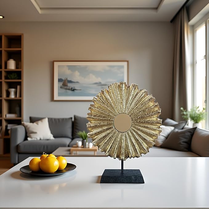 Modern Abstract Round Decorative Sculpture, Dining Living Room Desk Decor,Geometric Home Decor Statues,Shelf Top Decor Aesthetics, Coffee Tables or Office Shelves(Golden)