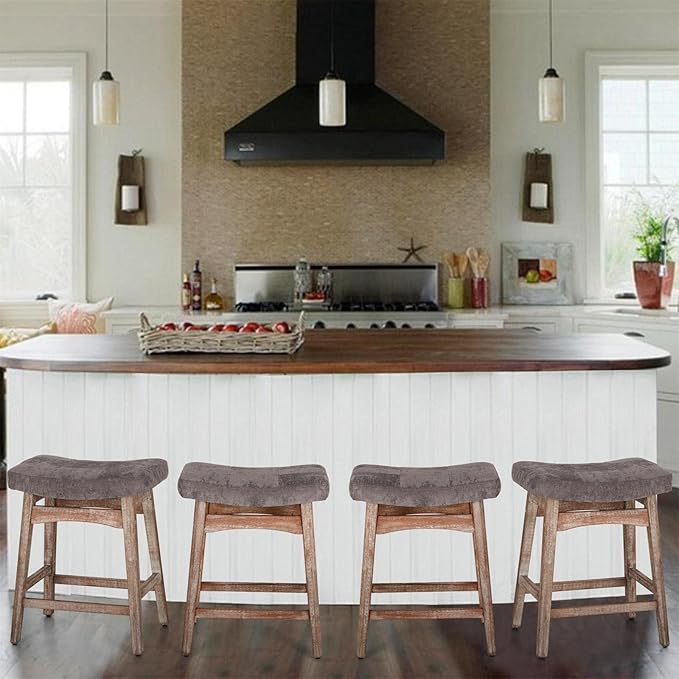 Sophia & William Counter Height Bar Stools for Kitchen Island, 24" Counter Stools with Solid Wood Legs,Vintage Linen Seat Upholstered Farmhouse Bar Stools,Grey,1PC