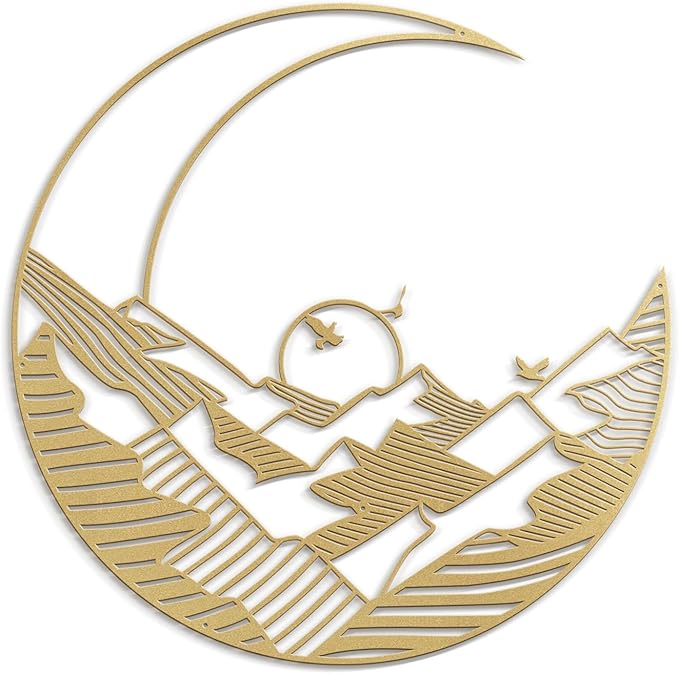 SIGNLEADER Metal Wall Art Decor Moon Landscape Minimalist Modern Abstract Wall Sculpture Hangings Home Decoration for Living Room, Bedroom, Bathroom, Kitchen, Outdoor - 18" Gold