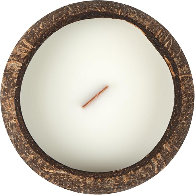Restaurantware-Coco Casa 3.9 x 2.8 Inch Coconut Shell Candle, 1 Hand Poured Coconut Bowl Candle - Spring Hydrangea Fragrance, Double Wax Blend, Soy Wax Scented, Wooden Wick