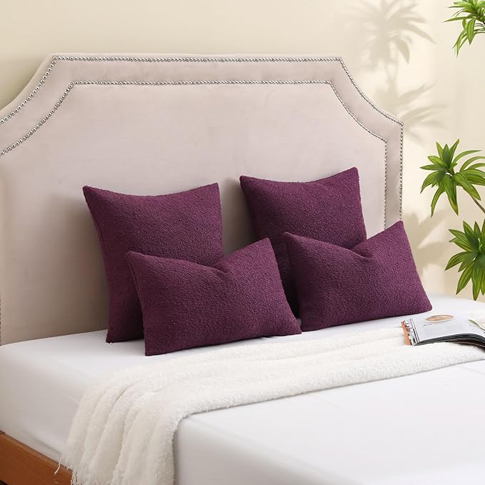 FUTEI Pack of 2 Purple Decorative Throw Pillow Covers 22x22 Inch Soft Cozy Solid Boucle Textured Cushion Case,Modern Home Decor for Couch Bed Living Room