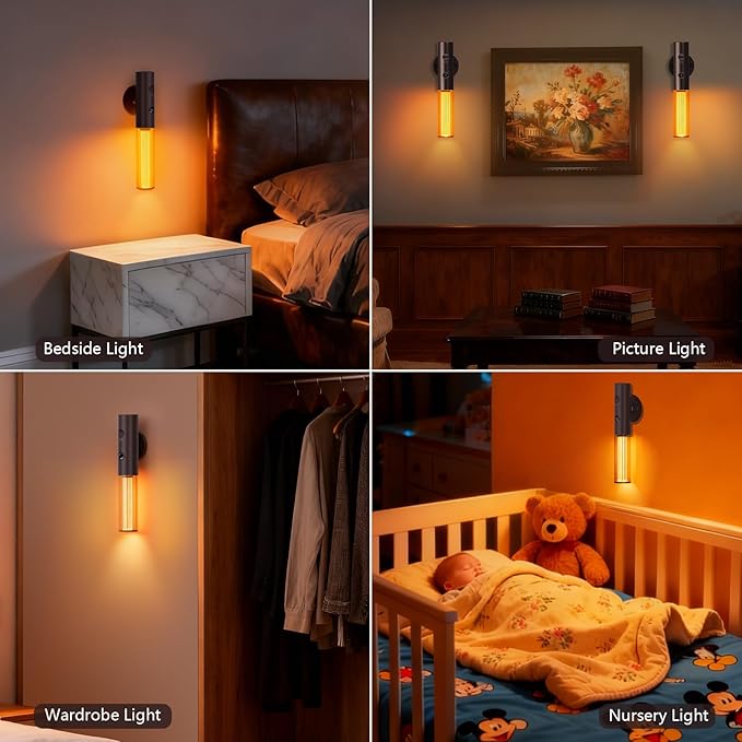 Koopala Motion Sensor LED Night Lights, Rechargeable Battery Operated Indoor Smart Motion Detector Nightlights with 3 Modes&3 Brightness, Auto Body Sensor Wall Lamps for Closet Stairway Cabinet