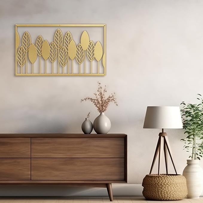 SIGNLEADER Metal Wall Decor Leaf Forest Minimalist Modern Abstract Wall Sculpture Hangings Home Decoration for Living Room, Bedroom, Bathroom, Kitchen, Outdoor - 24" Gold