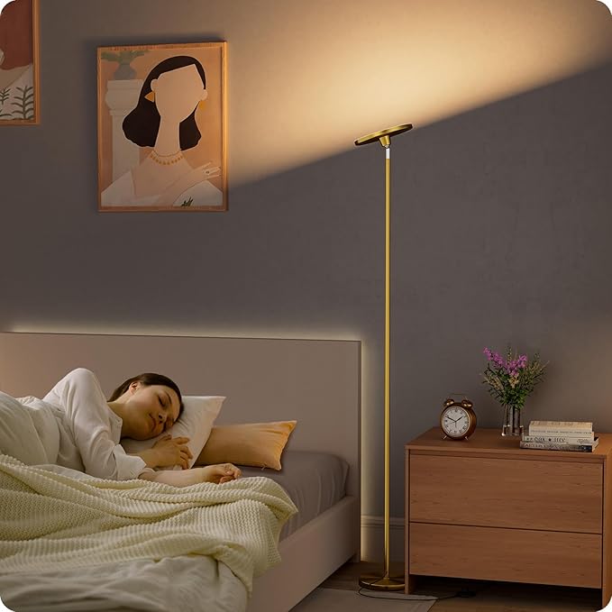 Nukanu Dimmable Floor Lamp with Remote,Floor Lamps for Living Room Bedroom Office,Adjustable Brightness (10%-100%) and Color Temperature (3000k- 6000k),Standing Lamp Tall Lamp with Foot Switch (Gold)