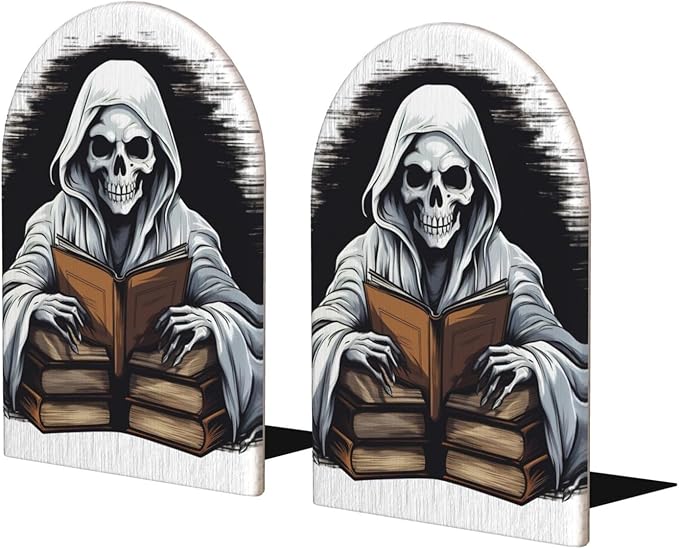 Skeleton Skull Books Halloween Ghost_13441583 Wood Bookends Stands Decorative Non-Slip Book Organizers for Home Office Desk Library School Study 1 Pair