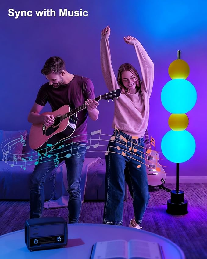 Lightdot RGB& 3000K Floor Lamp with Touch Control, Dimmable Colors Temperature & Brightness, Globe Modern Floor Lamp with Smart Bulb, Yellow Standing Lamps for Living Room