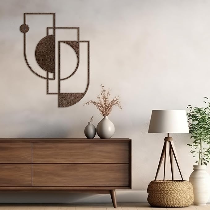 SIGNLEADER Metal Wall Decor Overlapping Rectangles Minimalist Modern Luxury Wall Sculpture Hangings 3D Statue Home Decoration for Living Room, Bedroom, Bathroom, Kitchen, Fireplace, Office - 24" Bronze