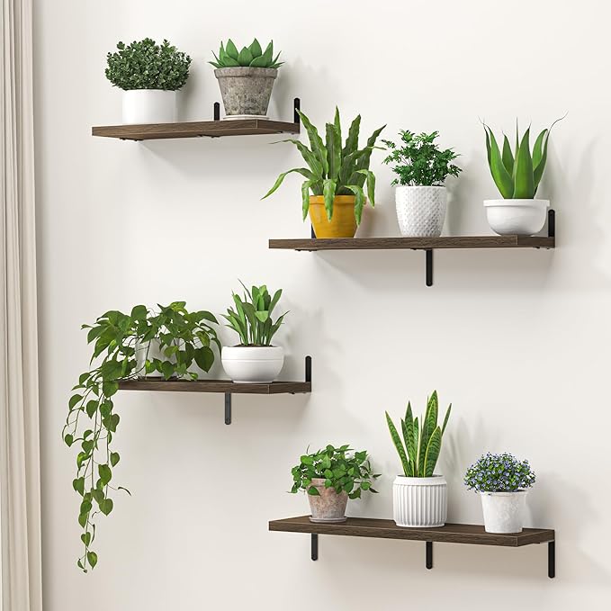 Marsmiles Extra Wide Floating Shelves for Wall, 16x8 Inch Natural Wood Grain Bookshelves, Heavy Duty Mounted Shelving for Bathroom, Kitchen, Living Room, Bedroom,Set of 2,Walnut