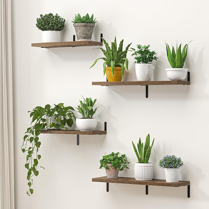 Marsmiles Extra Wide Floating Shelves for Wall, 24x8 Inch Natural Wood Grain Bookshelves, Heavy Duty Mounted Shelving for Bathroom, Kitchen, Living Room, Bedroom,Set of 2,Rustic Brown