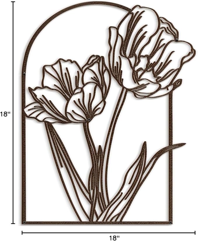SIGNLEADER Metal Wall Art Decor Sketches & Line Art of Flowers Modern Abstract Wall Sculpture Hangings Home Decoration for Living Room, Bedroom, Bathroom, Kitchen, Outdoor - 18" Bronze
