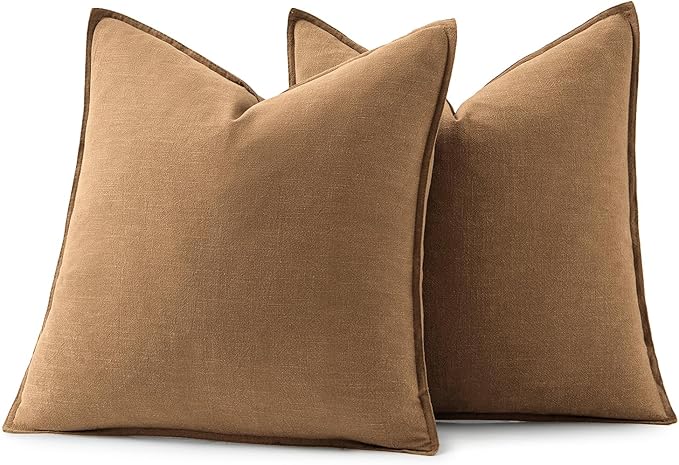 MIULEE Decorative Linen Pillow Covers 16x16 Inch Brown Boho Farmhouse Neutral Couch Throw Pillows for Bed Pack of 2 Accent Modern Pillowcase Sofa Livingroom Home Decor