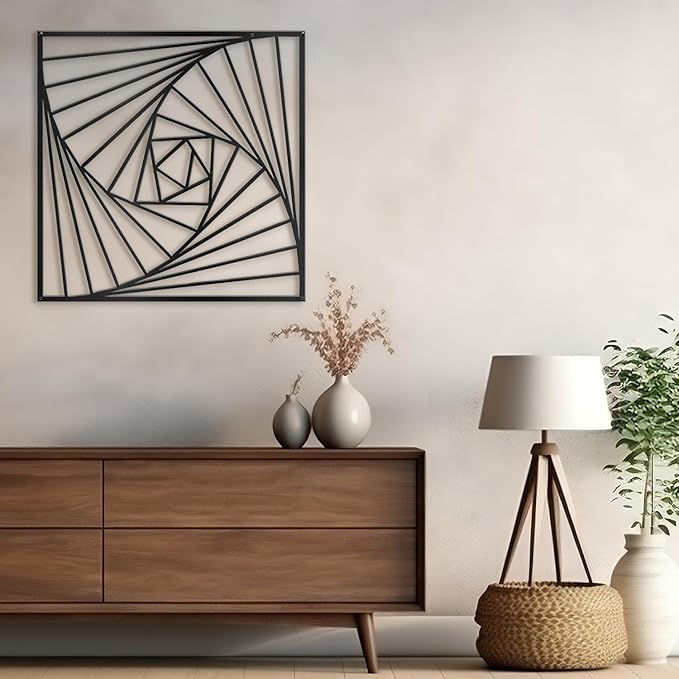 SIGNLEADER Metal Wall Decor Spiral Lines Minimalist Modern Luxury Wall Sculpture Hangings 3D Statue Home Decoration for Living Room, Bedroom, Bathroom, Kitchen, Fireplace, Office - 24" Black