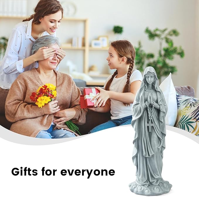 Virgin Mary Praying Statue 31.49 Inch Tall Outdoor Garden Religious Garden Outdoor Yard Patio Deck Home Entryway Hallway Sculpture Magnesium Oxide Stone (Grey Virgin)