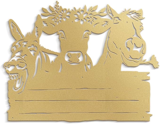 SIGNLEADER Metal Wall Art Decor Cute Cow and Horse Minimalist Modern Abstract Wall Sculpture Hangings Home Decoration for Living Room, Bedroom, Bathroom, Kitchen, Outdoor - 18" Gold