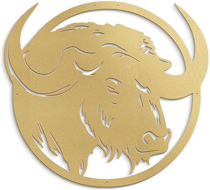 SIGNLEADER Metal Wall Art Decor Majestic Buffalo Circular Frame Minimalist Modern Abstract Wall Sculpture Hangings Home Decoration for Living Room, Bedroom, Bathroom, Kitchen, Outdoor - 18" Gold