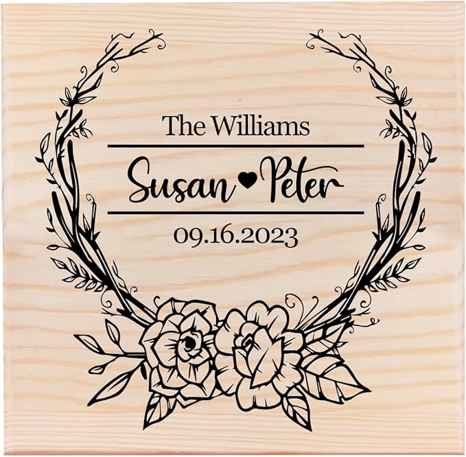 Personalized Wedding Keepsake Box Custom Name Date, Wooden Memory Box Wedding Gift Box for Couples Newlyweds - Customized Gifts for Bridal Shower Anniversary Engagement Christmas