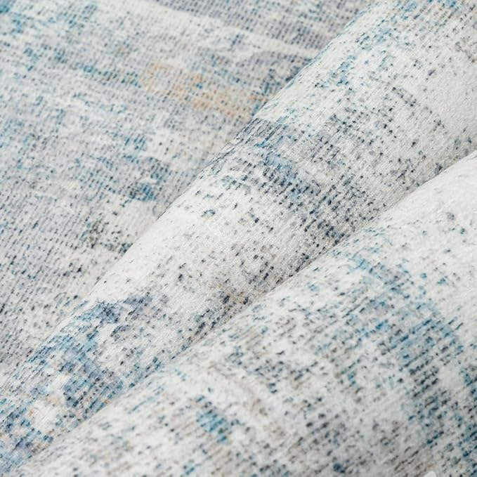 WondRg 2x3 Washable Area Rug Blue Cream Abstract Entryway Kitchen Throw Rug Neutral Modern Non Slip Soft Low Pile Lightweight Small Carpet for Bathroom Living Room Bedroom
