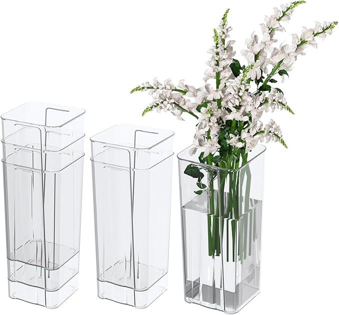 Teyyvn 6 Pack Acrylic Flower Vases for Centerpieces, 9 Inch Clear Plastic Square Vases for Flowers, Home Table Wedding Décor