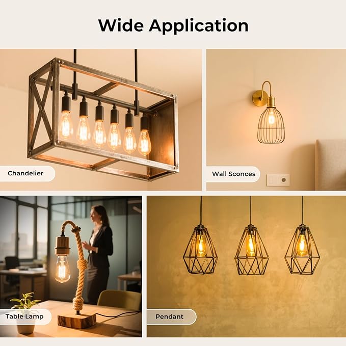 GvvooHome Dimmable E26 Edison Bulbs 2700K Warm White, 6W Equivalent to 60 watt E26 LED Bulb, ST58 Vintage Light Bulbs, 600LM, 90+ CRI, E26 Base, Clear Glass, 18 Pack