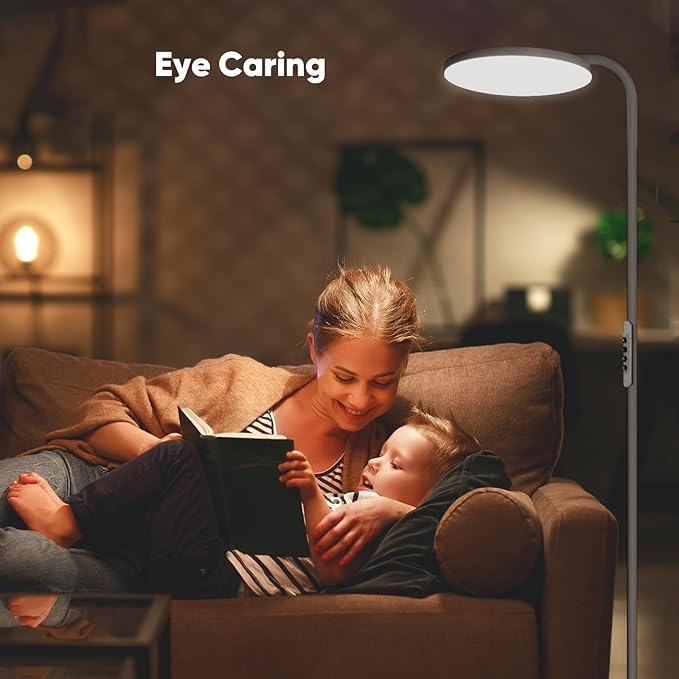 SIBRILLE 36W LED Floor Lamp, Super Bright Standing Lamp, Modern Stepless Dimmable Torchiere Lamp with Remote Control, 350°Rotating Head Reading Floor Lamp for Living Room, Bedroom, Office - Gunmetal