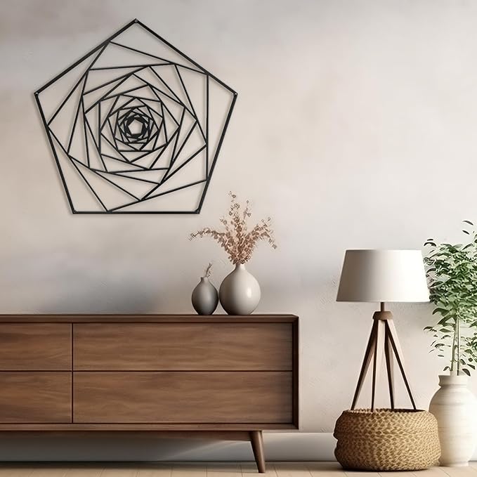 SIGNLEADER Metal Wall Decor Geometric Lines Rose Minimalist Modern Luxury Wall Sculpture Hangings 3D Statue Home Decoration for Living Room, Bedroom, Bathroom, Kitchen, Fireplace, Office - 18" Black