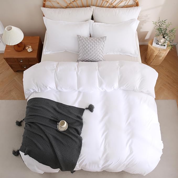 JSD White Duvet Cover Set Full Size, 3 Piece Duvet Cover with Pillow Shams, Soft Brushed Microfiber Zipper Closure, Comforter Not Included