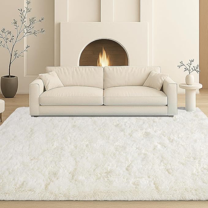 Mtandyx 5x7 Plush Fluffy Area Rugs, Large Soft Carpet, Upgraded Non-Slip Rectangular Rug for Living Room, Bedroom, Kids Room, Dorm, Modern Home Decor Aesthetic,Cream White.