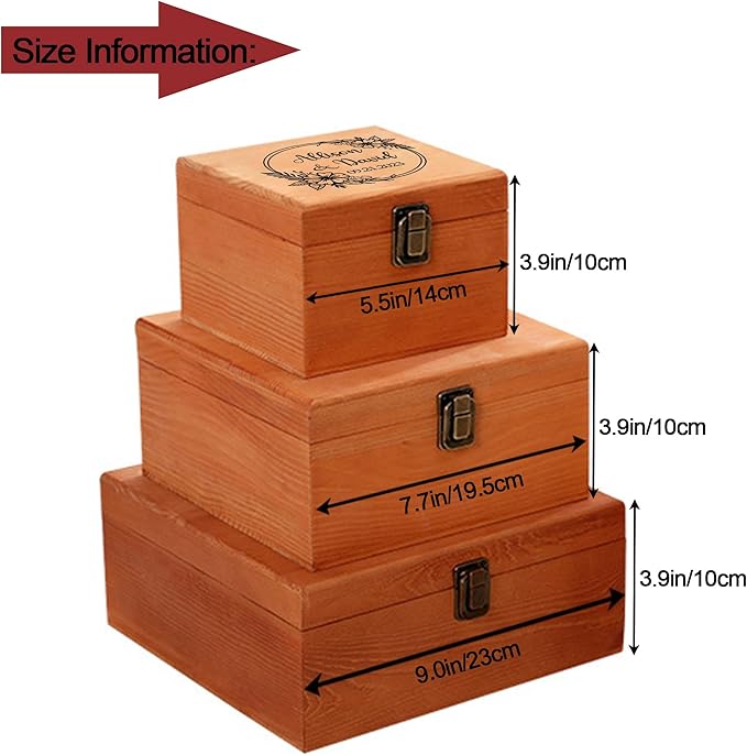 Personalized Wedding Keepsake Box Custom Name Date, Wooden Memory Box Wedding Gift Box for Couples Newlyweds - Customized Gifts for Bridal Shower Anniversary Engagement Christmas