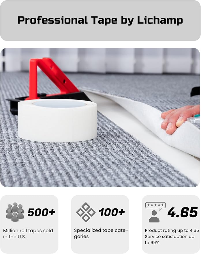 Lichamp Bulk 6 Pack Double Sided Carpet Tape for Hardwood Floors, 2 inch Wide by 11 Yards Carpet Tape for Area Rugs On Carpet Stickers Rug Gripper Tapes