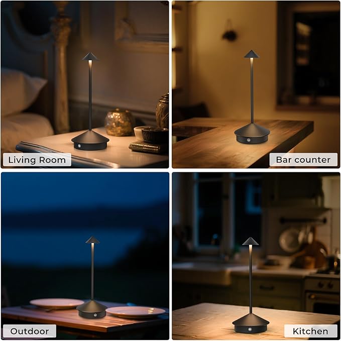 2 Pack Cordless Table Lamp, 6000mAh Rechargeable Battery Operated Desk Lamp, Portable Table Light,3 Color Stepless Dimming Up,for Restaurant, Bedroom, Patio,Outdoor Camping, Coffee Shop, Night Light