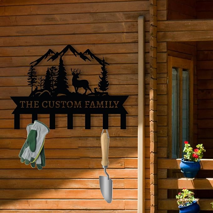 Personalized Metal Key Holder for Wall, Custom Deer Name Hooks, Name Letter Wall Decoration Key Hook, Lodge Decor, Key Rack for Entryway, Key Organizer for Living Room, Hunter Gift, Deer Cabin Sign