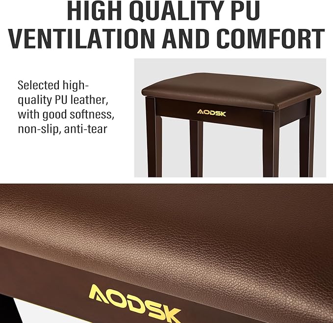 AODSK Piano Bench with Cushion,Solid Wood Keyboard Bench Piano Chair Piano Seat,Brown Piano Stool,13.21 x 21 x 18.2 Inches