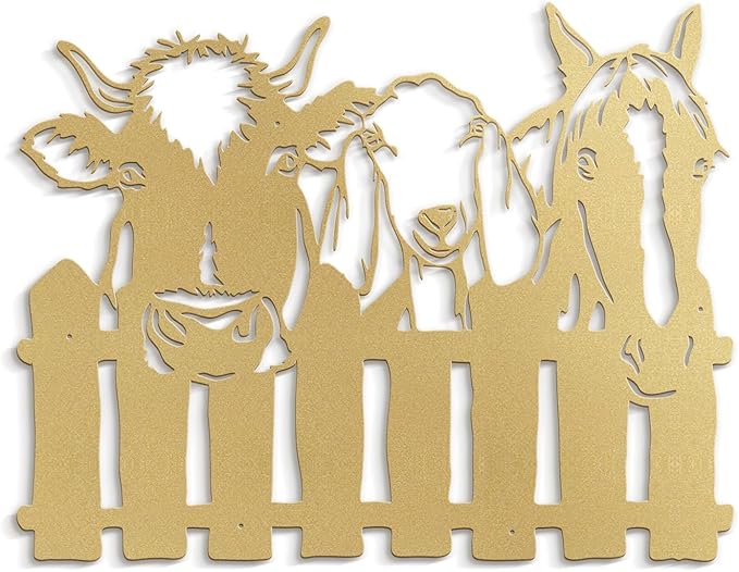 SIGNLEADER Metal Wall Art Decor Cows, Sheep, Horses by the fence Minimalist Modern Abstract Wall Sculpture Hangings Home Decoration for Living Room, Bedroom, Bathroom, Kitchen, Outdoor - 18" Gold